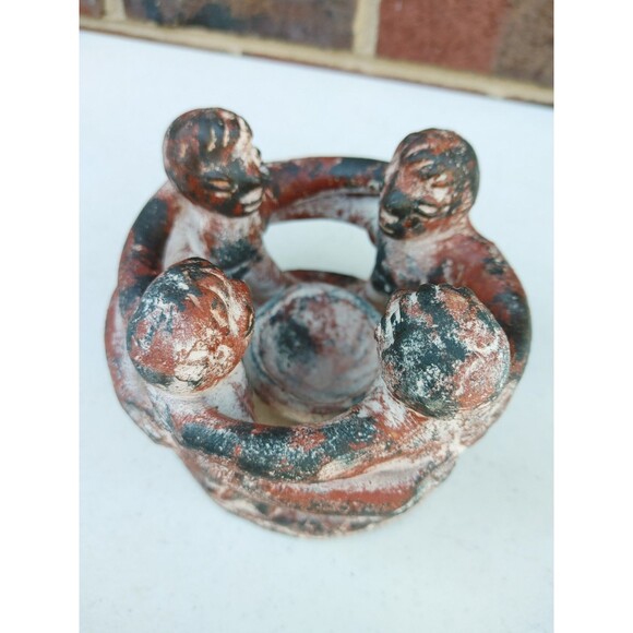 VTG 7x8 Terra Cotta Circle of Friends / Native American Candle Holder EUC - Picture 2 of 3
